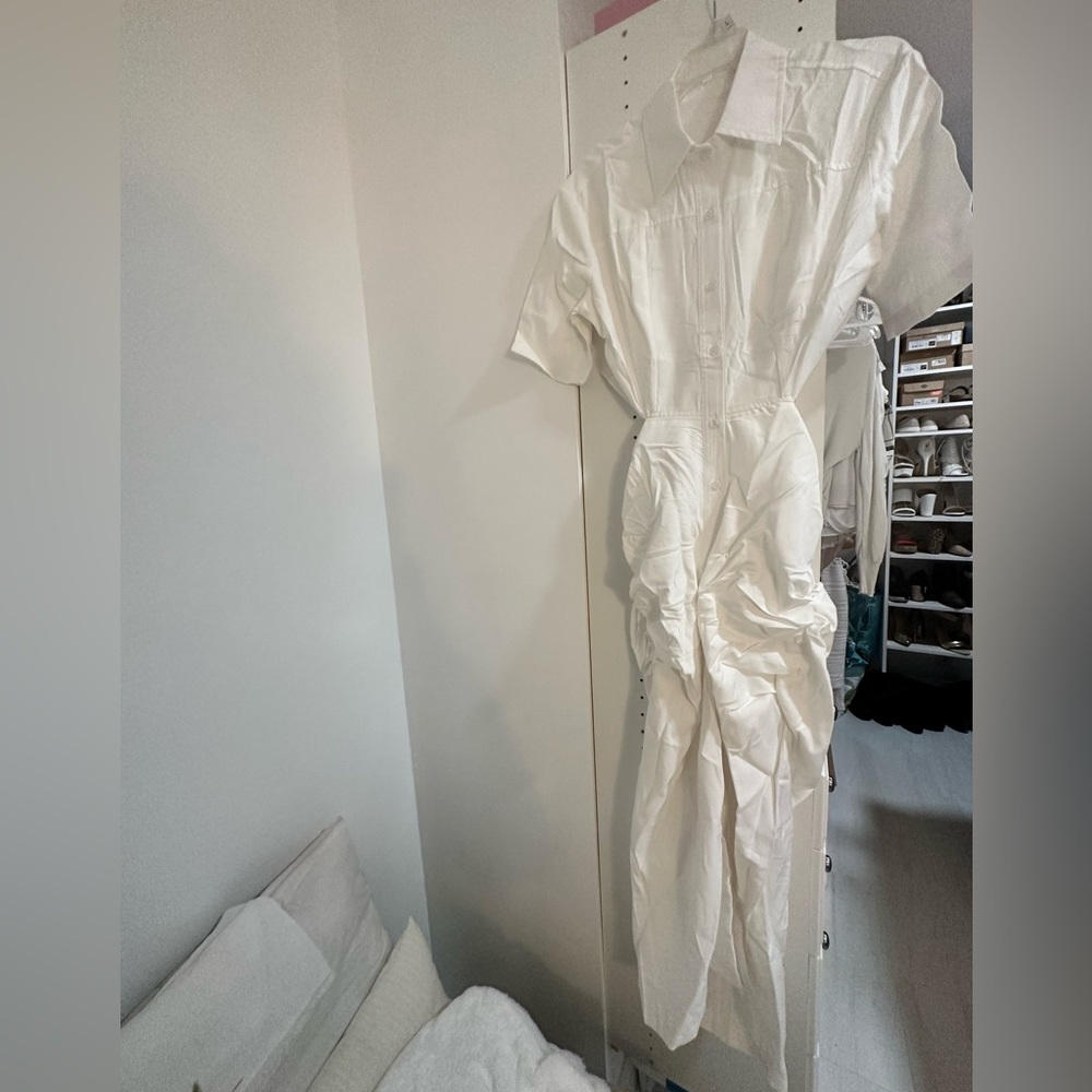 Button front cutout shirt dress